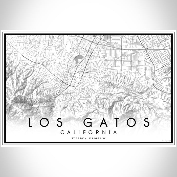 Los Gatos California Map Print Landscape Orientation in Classic Style With Shaded Background