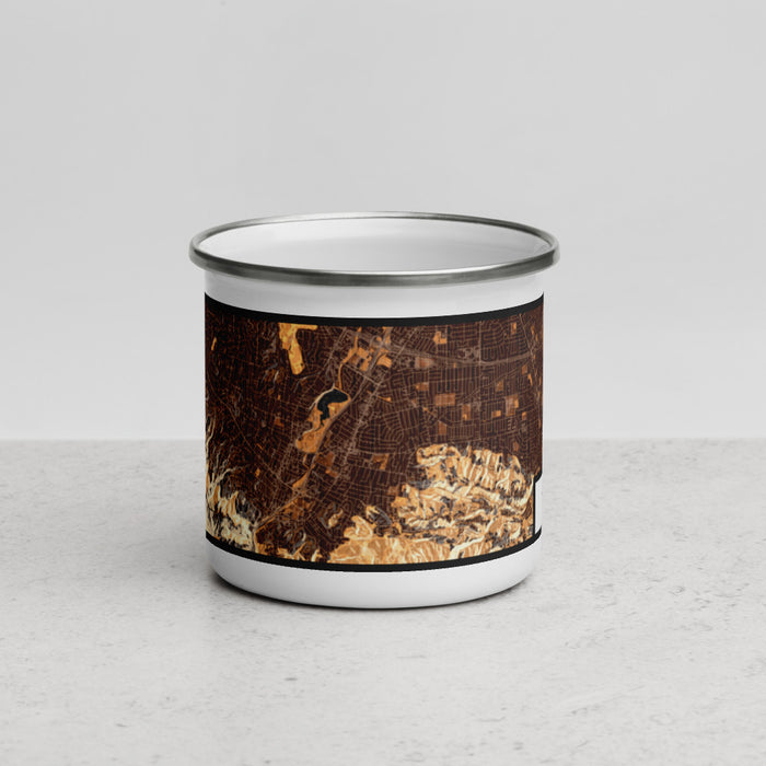 Front View Custom Los Gatos California Map Enamel Mug in Ember