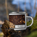 Right View Custom Los Gatos California Map Enamel Mug in Ember on Grass With Trees in Background