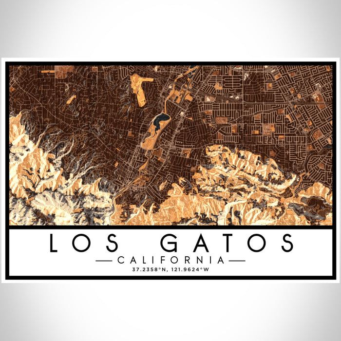 Los Gatos California Map Print Landscape Orientation in Ember Style With Shaded Background