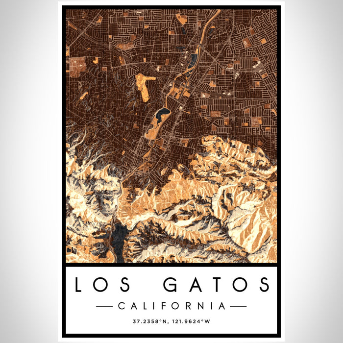 Los Gatos California Map Print Portrait Orientation in Ember Style With Shaded Background