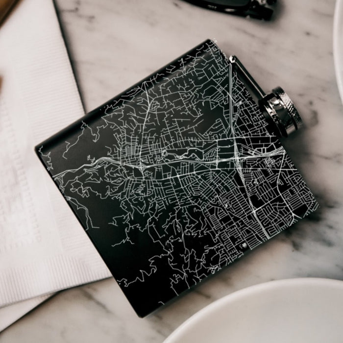 Los Gatos California Custom Engraved City Map Inscription Coordinates on 6oz Stainless Steel Flask in Black