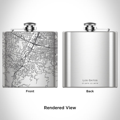 Rendered View of Los Gatos California Map Engraving on 6oz Stainless Steel Flask