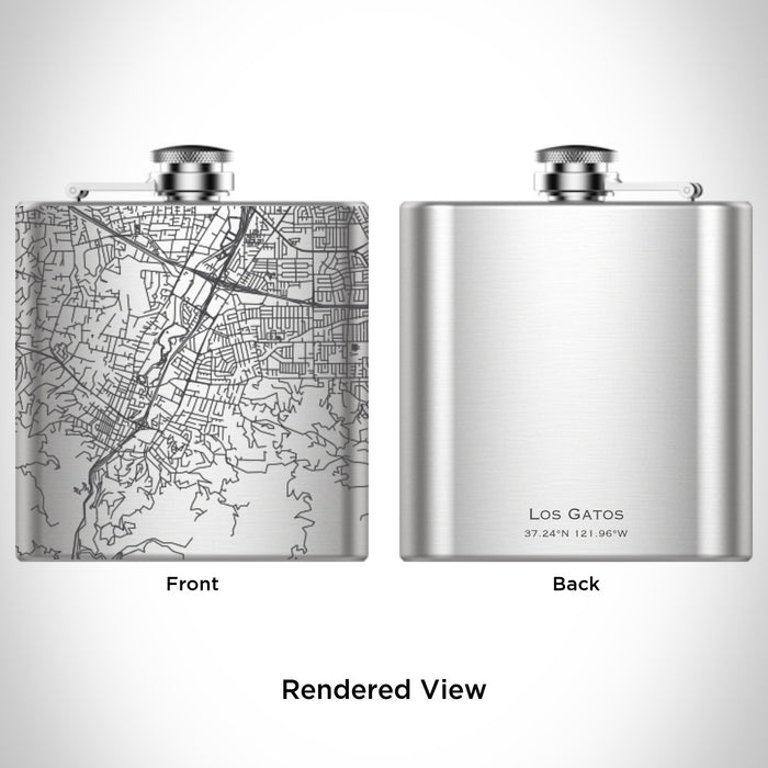 Rendered View of Los Gatos California Map Engraving on 6oz Stainless Steel Flask