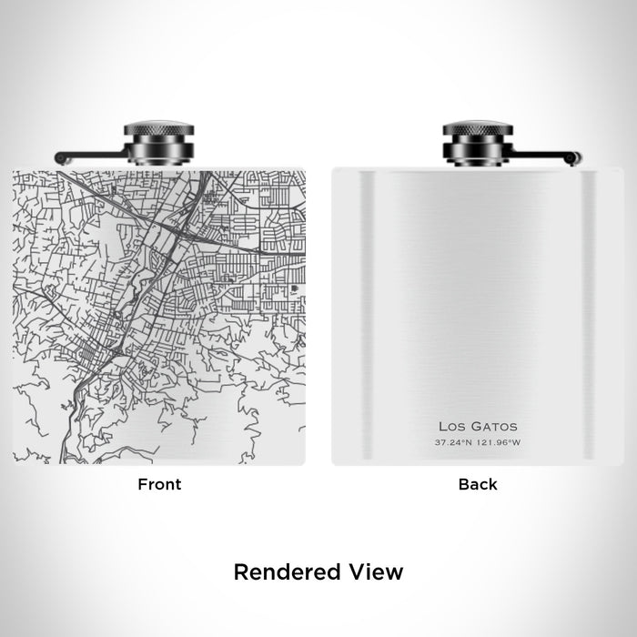 Rendered View of Los Gatos California Map Engraving on 6oz Stainless Steel Flask in White