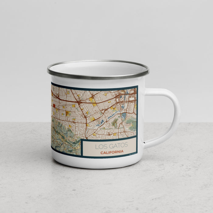 Right View Custom Los Gatos California Map Enamel Mug in Woodblock