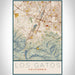 Los Gatos California Map Print Portrait Orientation in Woodblock Style With Shaded Background