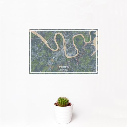 12x18 Loudon Tennessee Map Print Landscape Orientation in Afternoon Style With Small Cactus Plant in White Planter