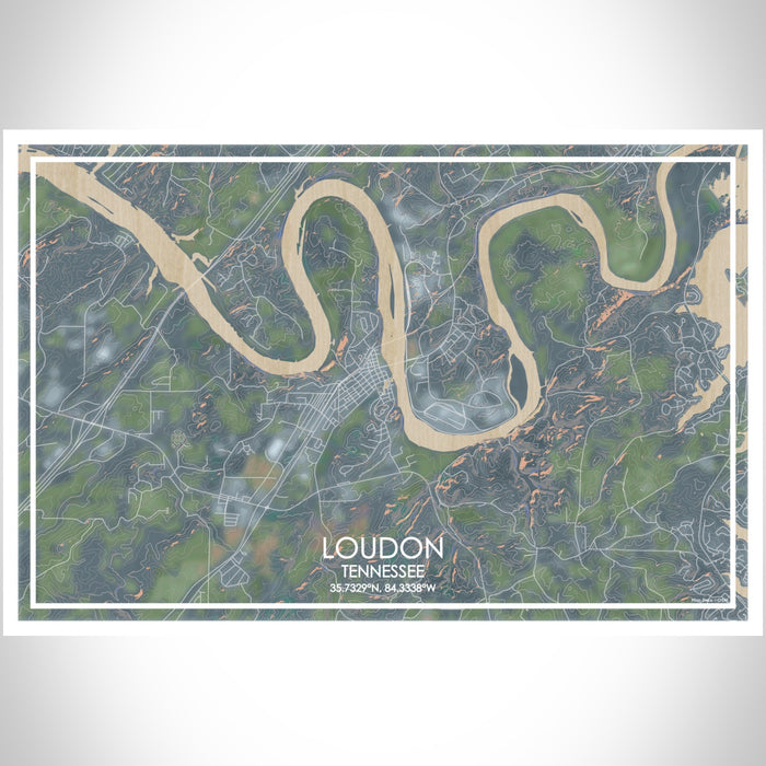 Loudon Tennessee Map Print Landscape Orientation in Afternoon Style With Shaded Background