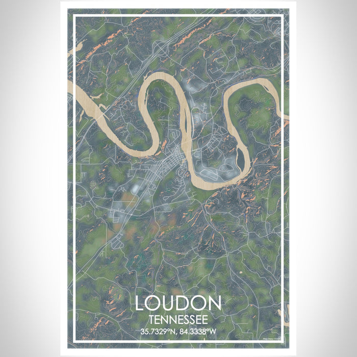 Loudon Tennessee Map Print Portrait Orientation in Afternoon Style With Shaded Background