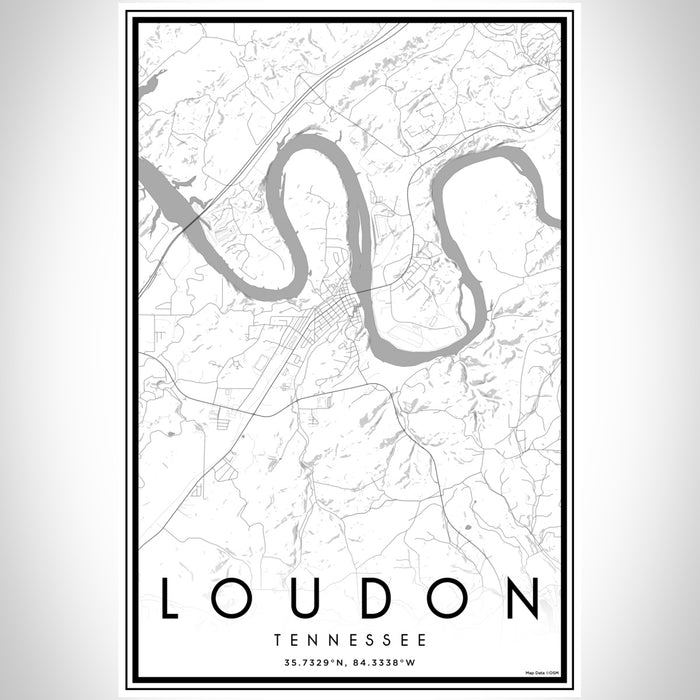 Loudon Tennessee Map Print Portrait Orientation in Classic Style With Shaded Background