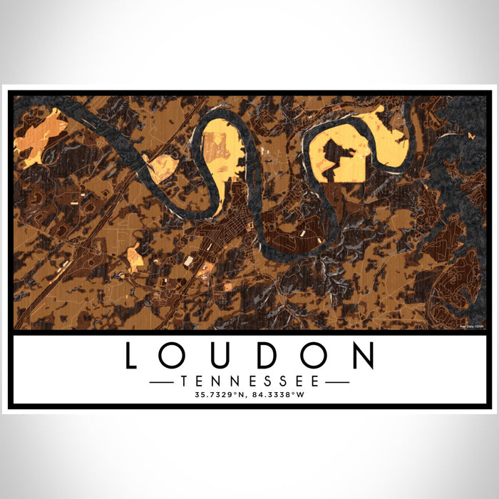 Loudon Tennessee Map Print Landscape Orientation in Ember Style With Shaded Background