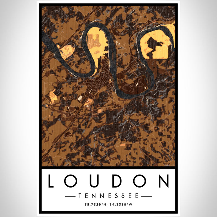 Loudon Tennessee Map Print Portrait Orientation in Ember Style With Shaded Background