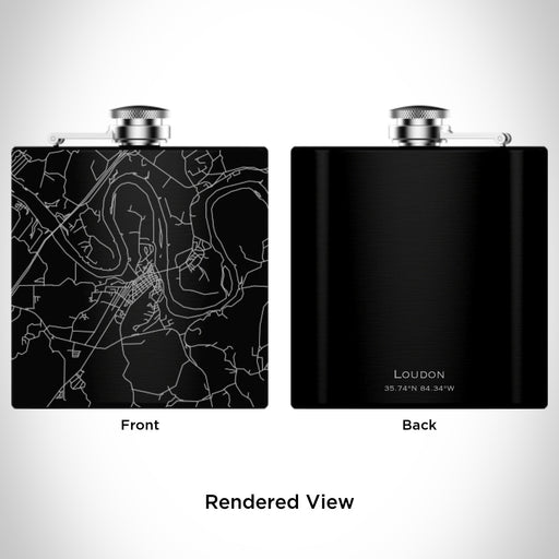 Rendered View of Loudon Tennessee Map Engraving on 6oz Stainless Steel Flask in Black