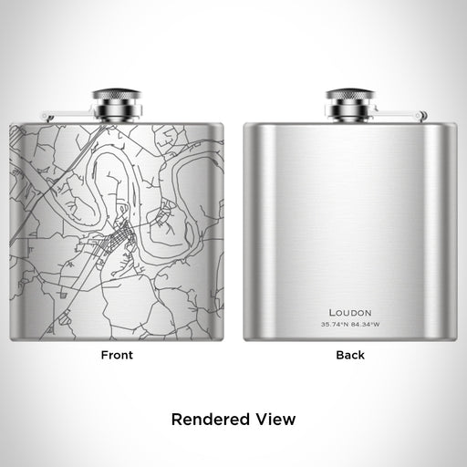 Rendered View of Loudon Tennessee Map Engraving on 6oz Stainless Steel Flask