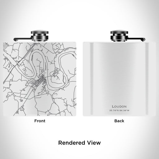 Rendered View of Loudon Tennessee Map Engraving on 6oz Stainless Steel Flask in White