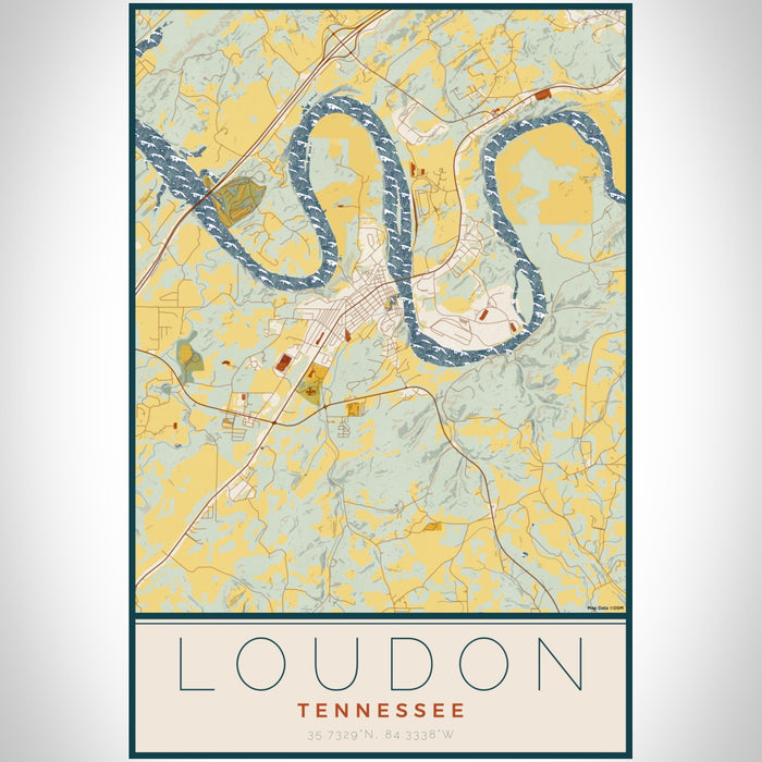 Loudon Tennessee Map Print Portrait Orientation in Woodblock Style With Shaded Background