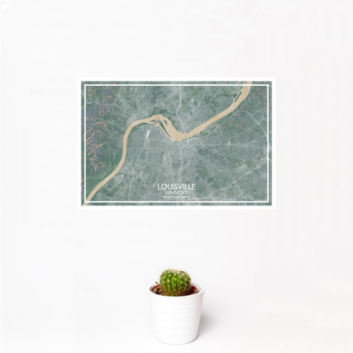 12x18 Louisville Kentucky Map Print Landscape Orientation in Afternoon Style With Small Cactus Plant in White Planter