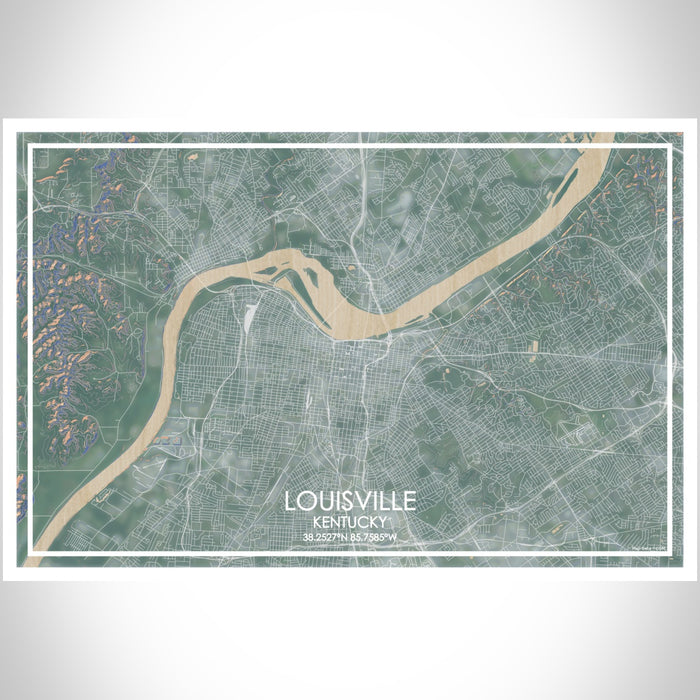 Louisville Kentucky Map Print Landscape Orientation in Afternoon Style With Shaded Background