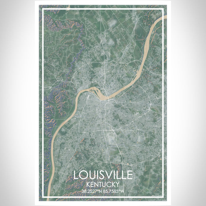 Louisville Kentucky Map Print Portrait Orientation in Afternoon Style With Shaded Background