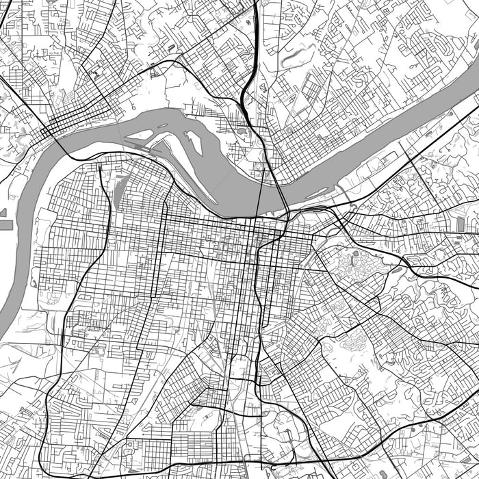 Louisville Kentucky Map Print in Classic Style Zoomed In Close Up Showing Details