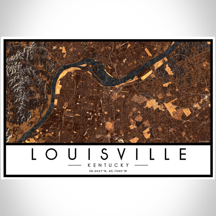 Louisville Kentucky Map Print Landscape Orientation in Ember Style With Shaded Background