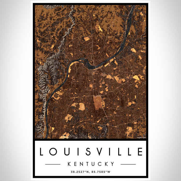 Louisville Kentucky Map Print Portrait Orientation in Ember Style With Shaded Background