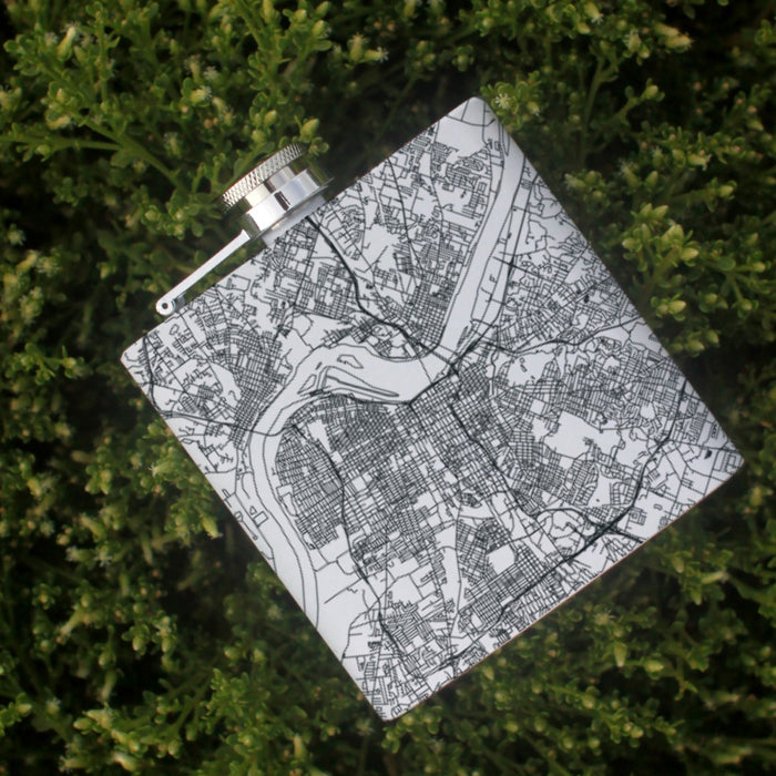 Louisville Kentucky Custom Engraved City Map Inscription Coordinates on 6oz Stainless Steel Flask in White