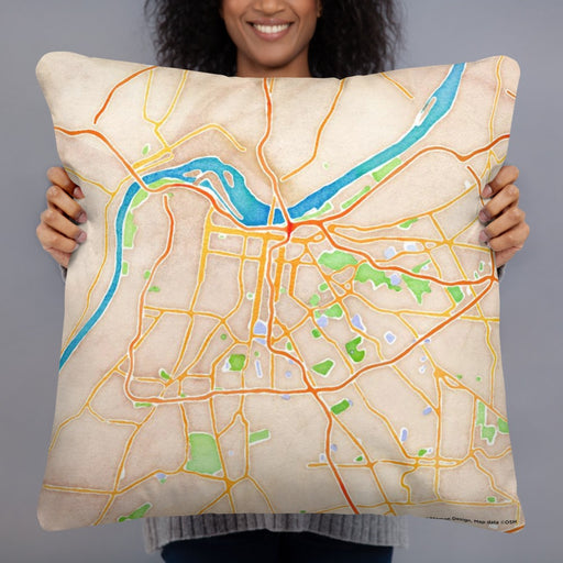 Person holding 22x22 Custom Louisville Kentucky Map Throw Pillow in Watercolor