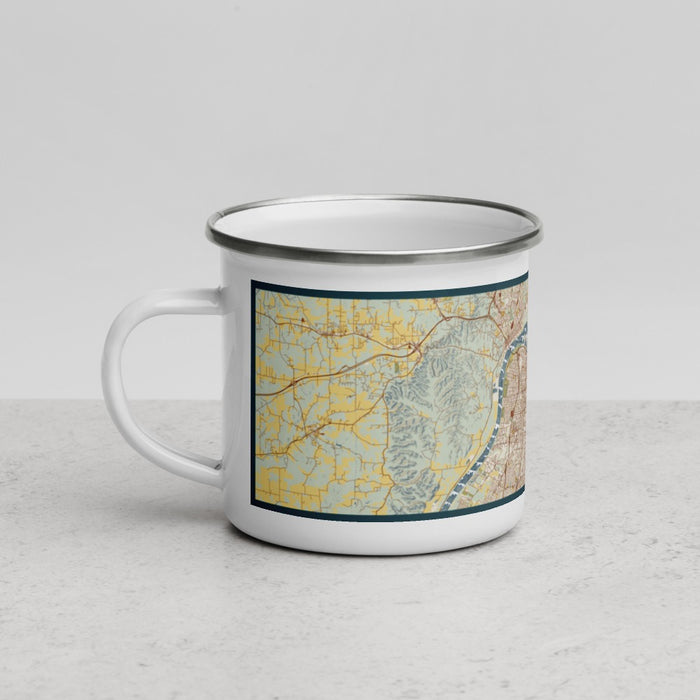 Left View Custom Louisville Kentucky Map Enamel Mug in Woodblock