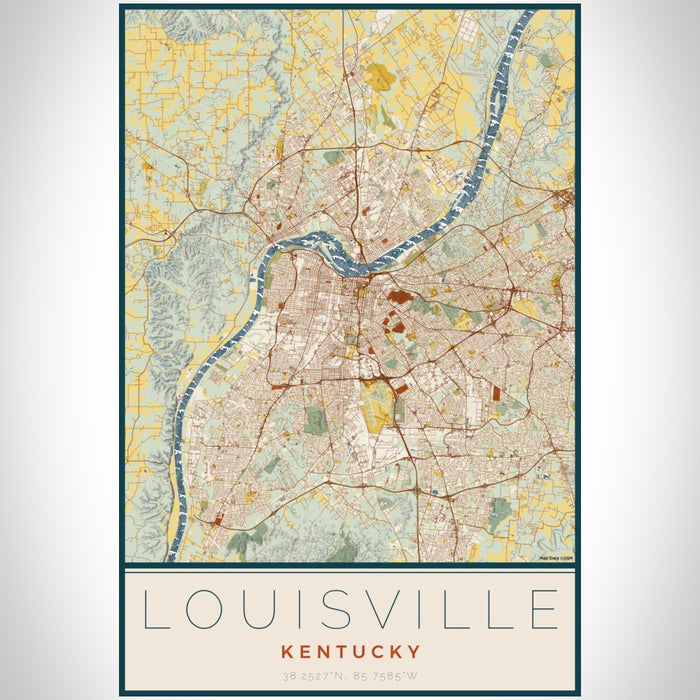 Louisville Kentucky Map Print Portrait Orientation in Woodblock Style With Shaded Background