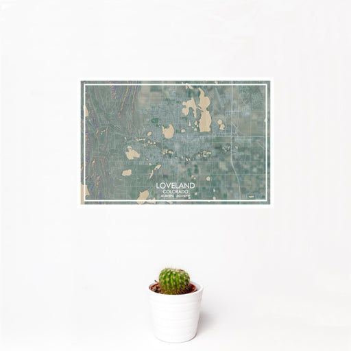 12x18 Loveland Colorado Map Print Landscape Orientation in Afternoon Style With Small Cactus Plant in White Planter