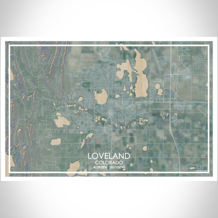 Loveland Colorado Map Print Landscape Orientation in Afternoon Style With Shaded Background