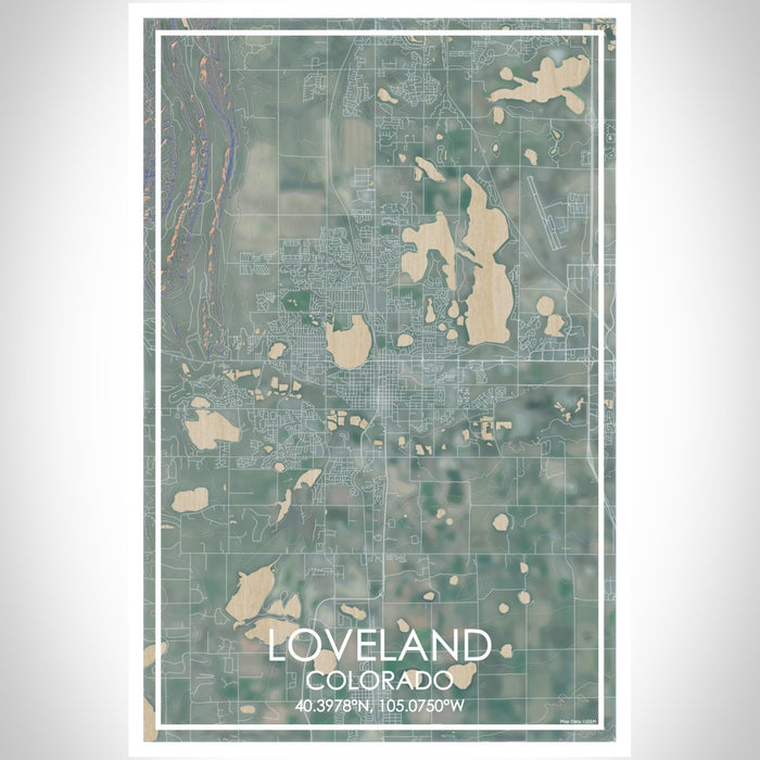 Loveland Colorado Map Print Portrait Orientation in Afternoon Style With Shaded Background
