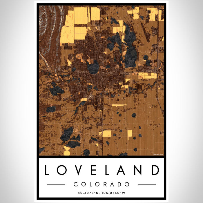 Loveland Colorado Map Print Portrait Orientation in Ember Style With Shaded Background