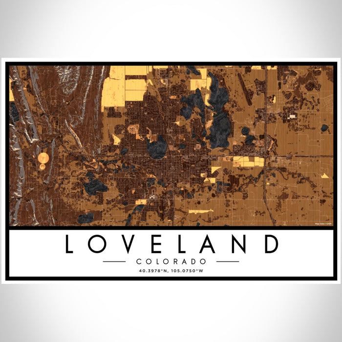 Loveland Colorado Map Print Landscape Orientation in Ember Style With Shaded Background