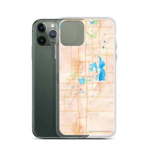 Custom Loveland Colorado Map Phone Case in Watercolor on Table with Laptop and Plant