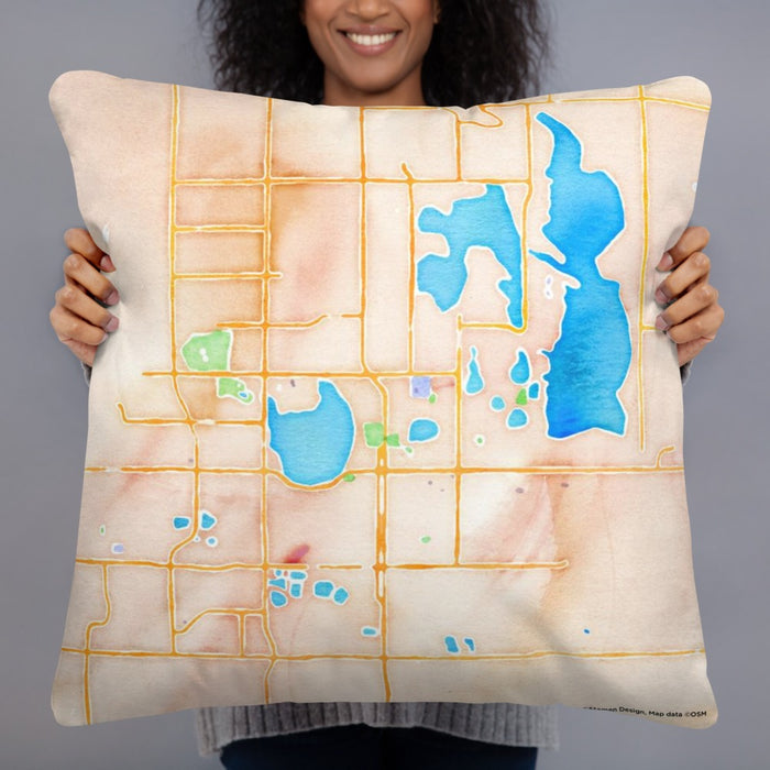 Person holding 22x22 Custom Loveland Colorado Map Throw Pillow in Watercolor