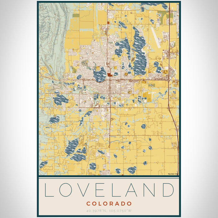 Loveland Colorado Map Print Portrait Orientation in Woodblock Style With Shaded Background