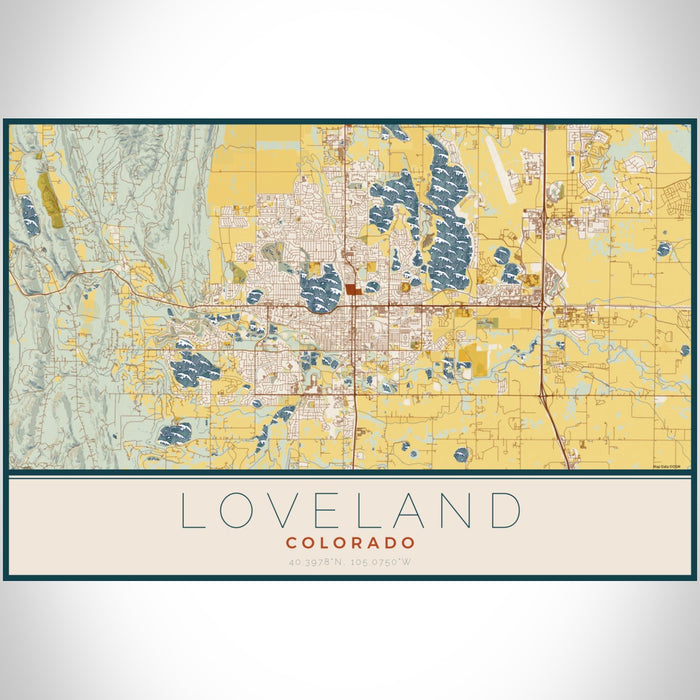 Loveland Colorado Map Print Landscape Orientation in Woodblock Style With Shaded Background