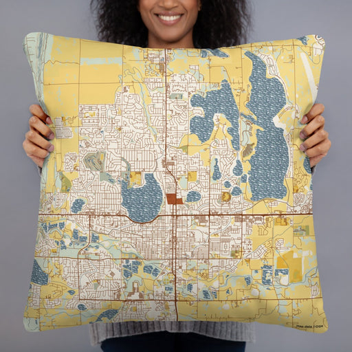 Person holding 22x22 Custom Loveland Colorado Map Throw Pillow in Woodblock