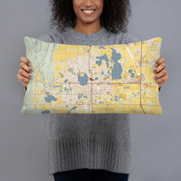 Person holding 20x12 Custom Loveland Colorado Map Throw Pillow in Woodblock