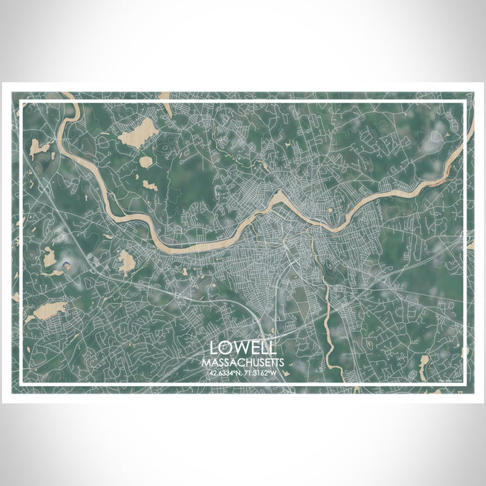 Lowell Massachusetts Map Print Landscape Orientation in Afternoon Style With Shaded Background