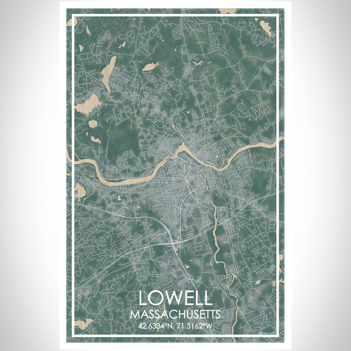 Lowell Massachusetts Map Print Portrait Orientation in Afternoon Style With Shaded Background