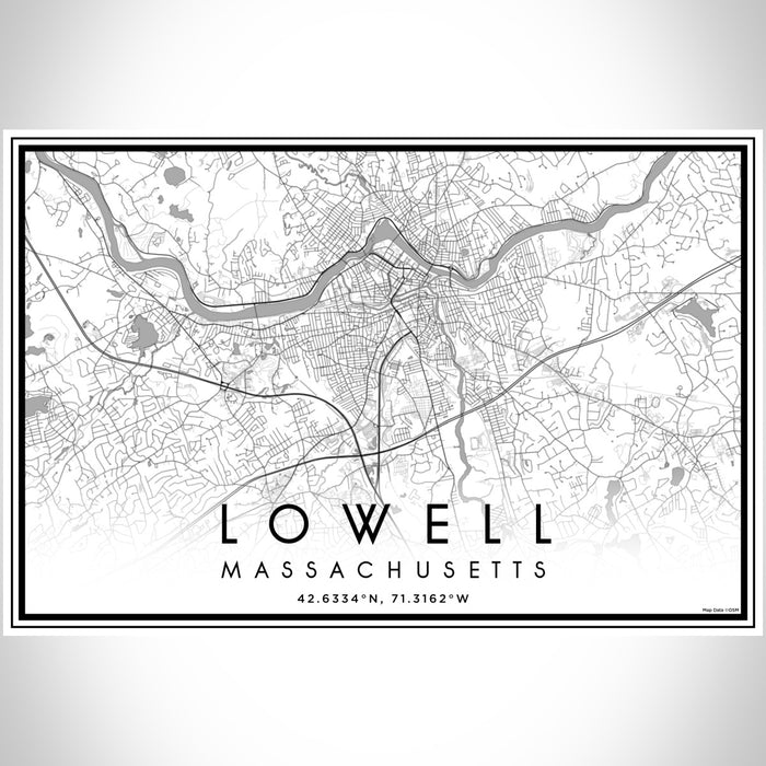Lowell Massachusetts Map Print Landscape Orientation in Classic Style With Shaded Background