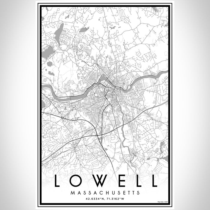 Lowell Massachusetts Map Print Portrait Orientation in Classic Style With Shaded Background