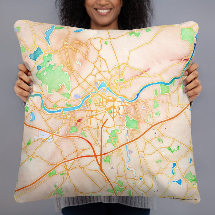 Person holding 22x22 Custom Lowell Massachusetts Map Throw Pillow in Watercolor