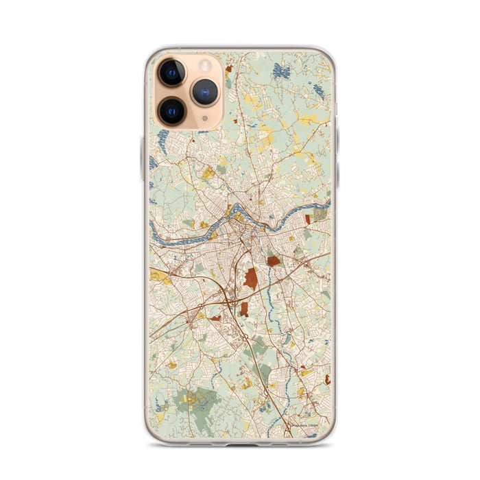 Custom iPhone 11 Pro Max Lowell Massachusetts Map Phone Case in Woodblock