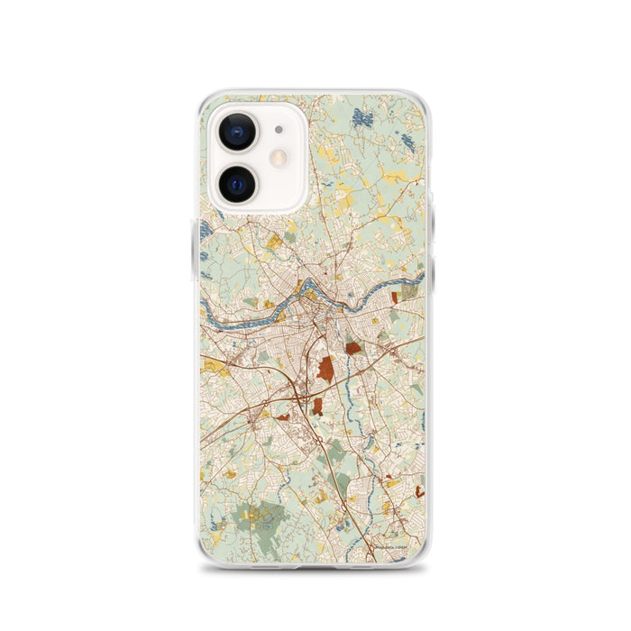 Custom iPhone 12 Lowell Massachusetts Map Phone Case in Woodblock