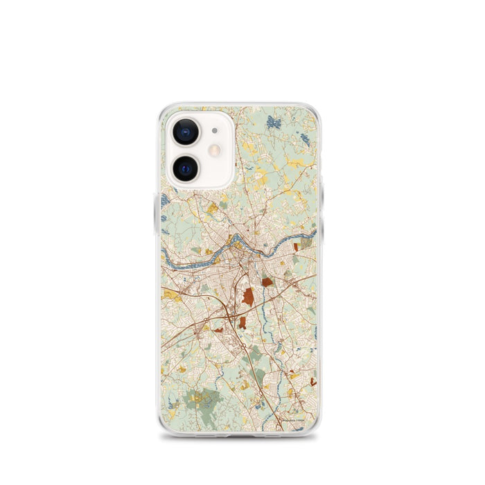Custom iPhone 12 mini Lowell Massachusetts Map Phone Case in Woodblock